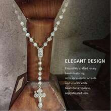 Catholic Rosary Necklace Made Of White Stone Beads With St. Benedict Medal And Cross, Suitable For Women And Men - Cat Eyes - View 3