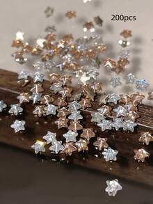 20/60/200Pcs Star Shaped Nail Charms 3D Zirconia Small Star Nail Rhinestones Transparent Champagne Crystal Nail Decorations For Christmas And Daily Manicure - Multicolor - View 8