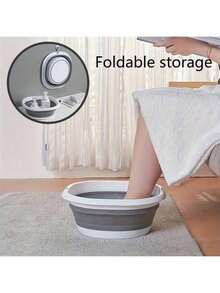 1pc Foldable Foot Bath, Silicone Folding Wash Basin, Portable Plastic Multi-Function Basin, Can Be Used For Foot Soaking, Face Washing, Vegetable Washing, Space-Saving, With Hanging Hole Design, Perfect For Students At Home, Travel, Sports And Outdoor Activities. - A - View 1