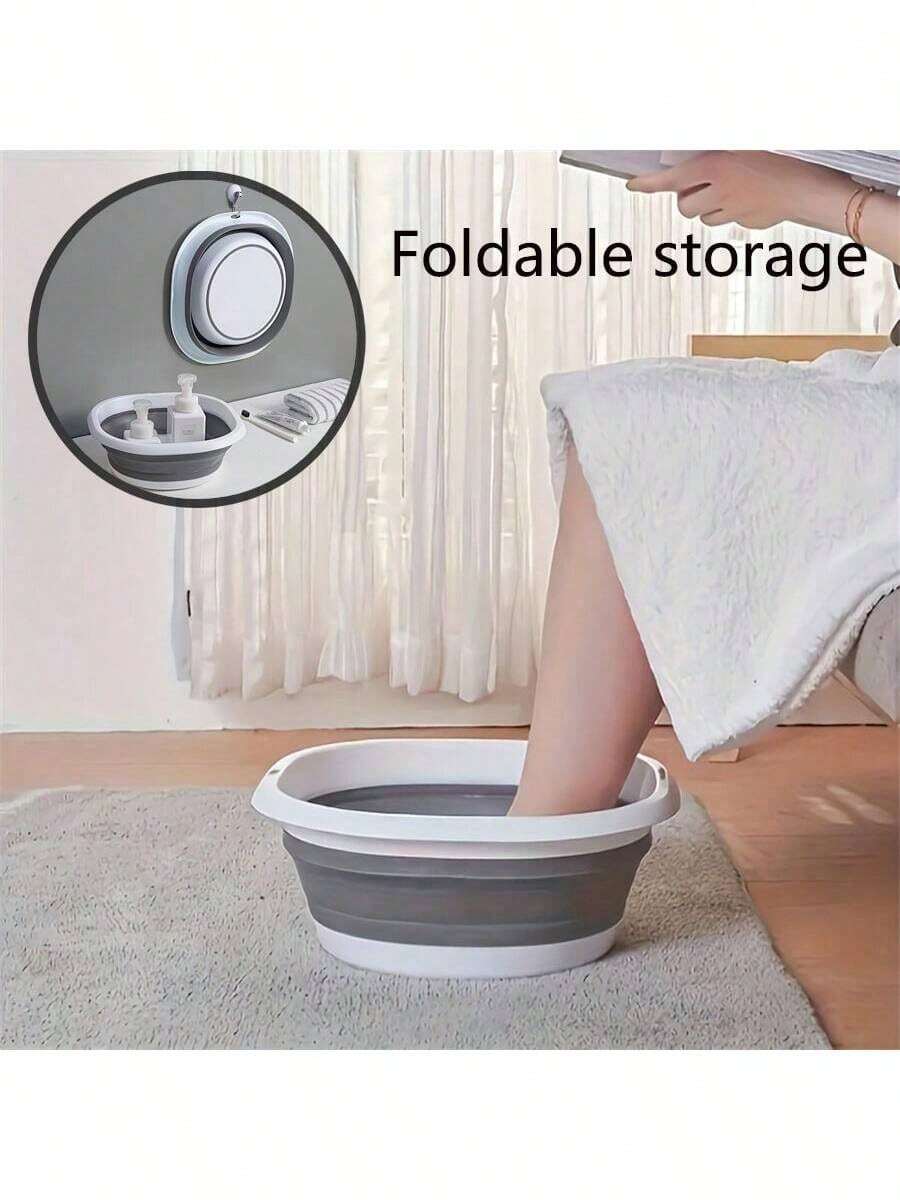 1pc Foldable Foot Bath, Silicone Folding Wash Basin, Portable Plastic Multi-Function Basin, Can Be Used For Foot Soaking, Face Washing, Vegetable Washing, Space-Saving, With Hanging Hole Design, Perfect For Students At Home, Travel, Sports And Outdoor Activities. - A - View 1