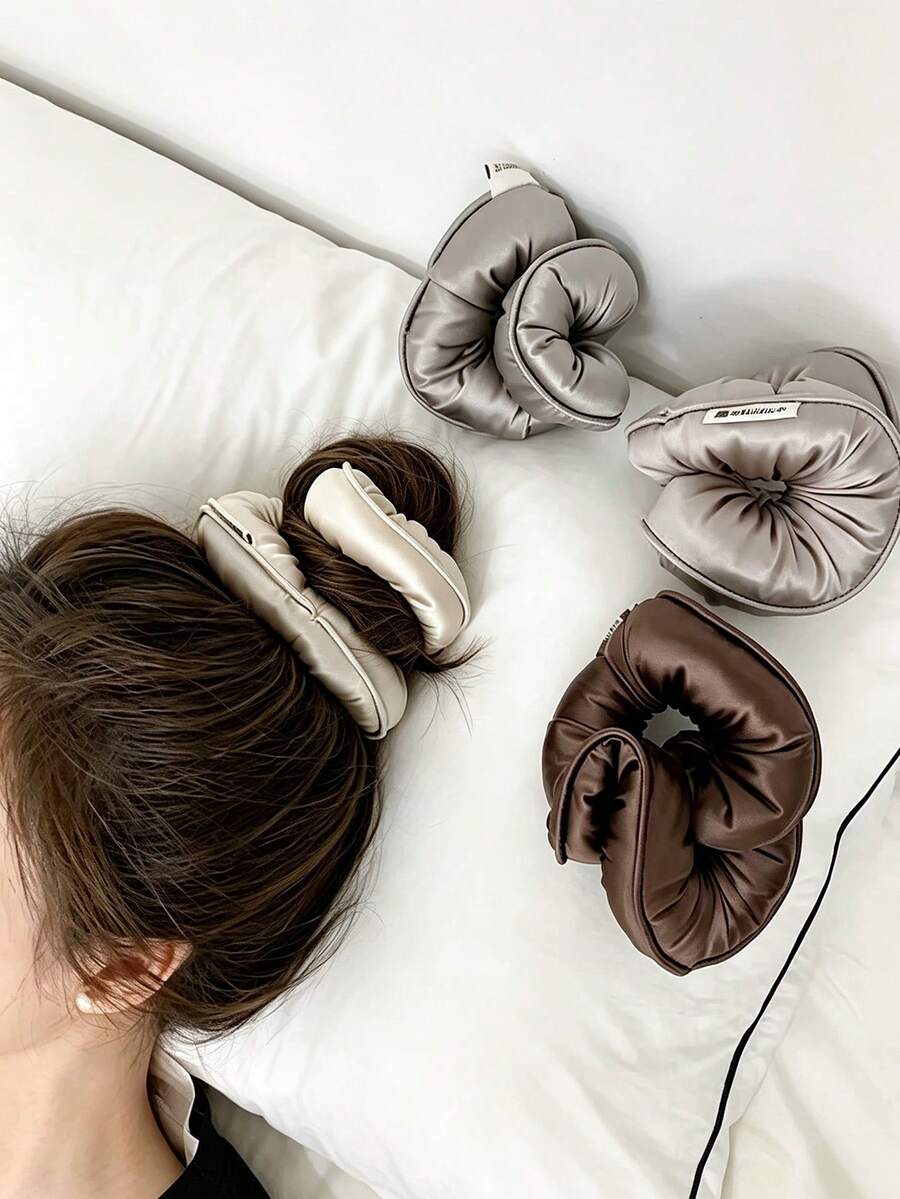 1Pc Luxury Padded Satin Scrunchie, Simple High Elastic Hair Tie, Soft Sleep Hair Scrunchie For Women Bun Hairstyle - Multicolor - View 1