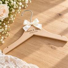 1pc Personalized Engraved Wedding Wooden Hanger, Custom Names & Date Bridal Dress Hanger With Satin Ribbon Bow, Wedding Keepsake, Bridal Shower Gift For Bride, Wedding Photo Prop - Multicolor - View 12