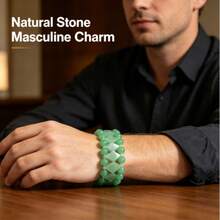 Men's Black Agate Bracelet, Handcrafted Natural Stone Beaded Bracelet For Men, Symbolize Protection Wealth, Masculine Jewelry Gift For Any Occasion. - Green Aventurine - View 7
