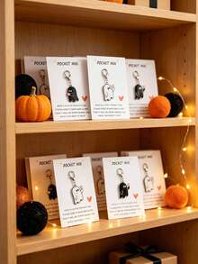 10pcs/Set Halloween Ghost Pocket Hug Keychain, Black Ghost Key Ring With Card, Halloween Boo Little Ghost Pendant, Friendship Encouragement Gift, Spooky Gothic Style Bag Charm - Multicolor - View 8