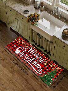 1 buah Keset Natal Motif Kotak-kotak Merah & Hitam dari Tanah Diatom, Motif Santa Claus & Pohon, Anti Selip dan Anti Lelah, Alas Karet Penyerap Minyak, Keset Dekorasi Liburan untuk Dapur, Pintu Masuk, Kamar Mandi, dan Ruang Cuci - MultiWarna - View 7