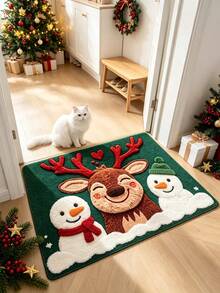 1pc Deer Snowman Doormat, Doormat, Small Rug, Welcome Mat, Carpet, Floor Mat, Outdoor Doormat, Kitchen Rug, Home Decor, Front Door Mat, Area Rug, Outdoor Mat, Home Decor - Multicolor - View 4