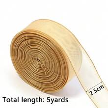 5 Yards/Roll Double Gold Edge Tulle Ribbon, 2.5cm Wide Transparent Thin Gauze Ribbon, Floral Gift Packaging DIY Bow Material, Suitable For Hair Accessory Making, Scrapbook Decoration, Christmas Wedding Birthday Party Decoration - Multicolor - View 10