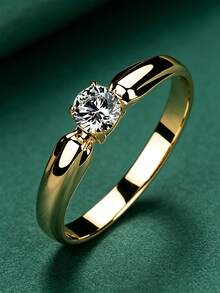 1pc Elegant Cubic Zirconia Ring, Women's Wedding Anniversary Accessory Gift - 1# - View 1