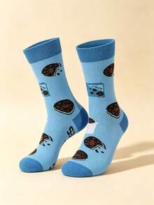 Men's Grey Argyle Ribbed Cuff Cotton Sweat-Absorbent Breathable British Business Style Mid-Calf Socks For Office Commute - Multicolor - View 3