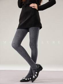 MOIRÉALLURE 1Pair Solid Suitable For Daily Life Basic Opaque Heather Tights - Grey - View 3