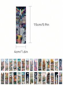 30pcs City Illustrations Bookmark Cartoon Reading Pages, Book Label Decorations, Creative Gifts For Students, DIY Page Label Bookmarks, Back To School Decor - City Illustrations Bookmark - View 2