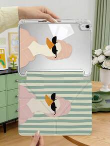 1 قطعة بطانية جهاز لوحي بنمط بطة مخطط أخضر متوافق مع iPad Mini6/Mini7/10.2/10.5/10.9 (Air4-Air8)/Pro 11/10th Gen/A16/Pro 11 2024، بطانية جهاز لوحي مطبوع بنمط ثنائي الجانب، بطانية خلفي من الأكريليك الشفاف، حامل قابل للطي 8 مرات بملمس حريري، وضع السكون/الاستيقاظ التلقائي، فتحة قلم مدمجة، القلم غير مشمول، بعض الموديلات مع إطار الكاميرا - متعدد الألوان - مشاهدة 1