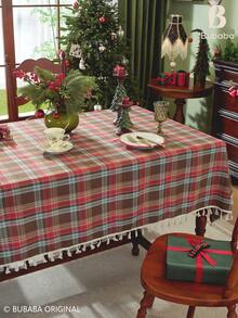 Christmas Plaid Tablecloth With Tassel Fringe, Polyester Rustic Farmhouse Holiday Table Cover For Dining Room Kitchen Christmas Party Decor Christmas Decrotions Christmas Decorations For Home - Red - View 11
