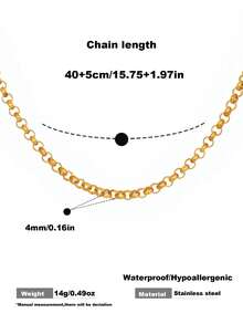 1pc 18K Gold Plated Stainless Steel Minimalist Rolo Chain Necklace, Delicate Round Chain Necklace, Suitable For Women's Daily Wear, Beach Party - Necklace - View 5