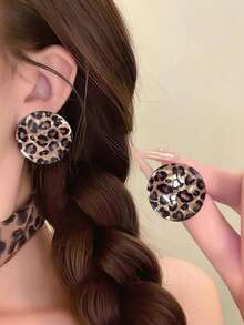 1 Pair Casual Elegant Leopard Print Round Stud Earrings Suitable For Women's Daily Commute Wear - Multicolor - View 2