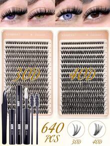640 Clusters D Curl Segmented Eyelash Set - Includes Eyelash Adhesive & Fixing Liquid, Eyelash Brush & Auxiliary Tweezers; Natural Style Segmented Eyelashes (30D-100D, Length 10-18mm, Thickness 0.07mm), Suitable For Home DIY - Multicolor - View 11