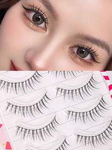 5 Pairs Manga Style EyeLashes With Black Band Natural Long Cosplay Makeup Cross Big Eye Lashes And Full Strip False Eyelashes 4-12MM - Black - View 4