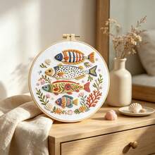 2 Styles Fun Pattern Embroidery Kit, American Vintage Fish / Bohemian Tropical Plant DIY Handmade Embroidery, Fresh Healing Home Decor Ornament - Multicolor - View 7