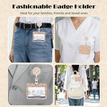 1pc Fashion Leopard Print Retractable Badge Reel, Badge Holder With Fixed Clip, Nurse Sleeve Retractable Clip, Horizontal ID Card Protector, Office Badge Card Holder, Suitable For Nurses, Doctors, Teachers, Women Office - Leopard Print - View 3
