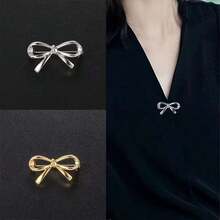 1/3pcs Multi-Color Metal Bow Brooch, Unique Design Niche Accessory, Anti-Exposure Buckle, V-Neck Pin, Versatile Party Holiday Christmas New Year Decoration Brooch - Gold - View 6