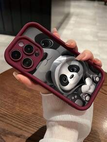 1件酒紅色可愛熊貓設計極簡全包覆TPU防震手機殼，適用於Apple 18 17 16 15 14 13 12 11 Pro Max Air及系列 - 彩色 - 查看 5