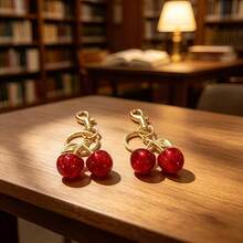 1pc Glitter Red Cherry Bag Charm Vintage 3D Fruit Keychain Women's Bag Accessory Small Gift - Red - View 6