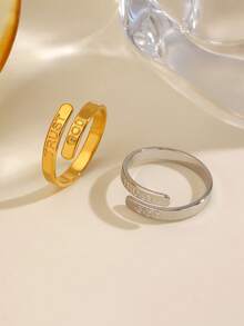 2pcs/Set Stainless Steel 18K Gold Plated Fashion Trust God Ring Suitable For Women Daily Wear - Multicolor - View 3