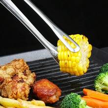 1pc Stainless Steel Food Tongs, Steak BBQ Food Gripper, Cake Dessert Tongs, Suitable For Cooking, Serving, Grilling, Salad, Essential Kitchen Tool For Home - Silver - View 5