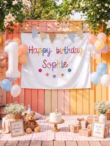 Personalized Custom Vintage Embroidered Birthday Banner, Custom Embroidered Birthday Wall Decor, Room Decoration Wall Hanging, Birthday Backdrop Curtain, Personalized 3D Yarn Letter Banner, Bohemian Style Birthday Tapestry Sign - Multicolor - View 2