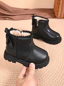 Children's Boots With Side Zipper, Fashionable Versatile Boots With Non-Slip Thick Sole - Black - View 1