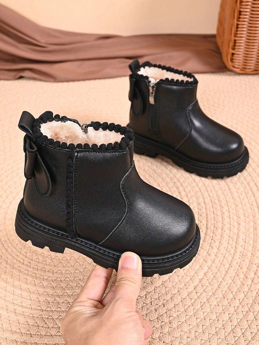 Children's Boots With Side Zipper, Fashionable Versatile Boots With Non-Slip Thick Sole - Black - View 1
