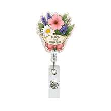 1pc Floral Inspirational Bouquet Acrylic Retractable Rotating Badge Reel ID Holder For Medical Professionals - Multicolor - View 14