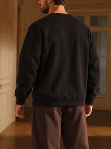 Men's Spring/Autumn Casual Daily Commute Minimalist Versatile Fitted Crew Neck Sweatshirt - Black - View 2