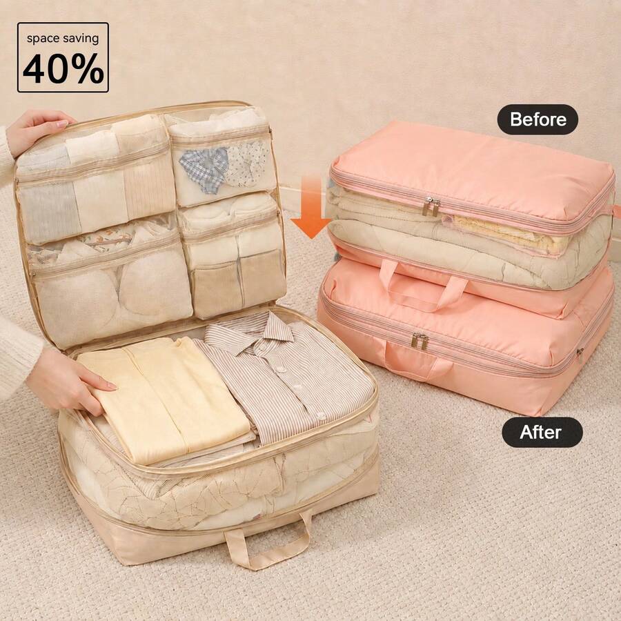 Compressible Space-Saving Travel Clothing Storage Bag, Luggage Clothing Underwear Bra Storage Cube, Travel Compression Organizer Bag