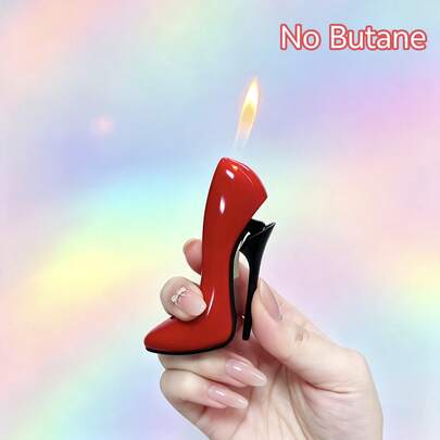(No Butane) Fashionable High-Heeled Shoes Style Lighter, Compact Portable Lighter, Open Flame Lighter, Inflatable Butane Lighter, Adjustable Flame Size, Gift For Men And Women, Suitable For Barbecues, Candles, Fireplaces