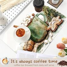 1pc Christmas Series Watercolor Hot Cocoa & Gingerbread Man Pattern Coffee Bar Mat, Drainage Mat, Coffee Machine Soft Bottom Diatomaceous Earth Drainage Mat, Soft Rubber Drainage Mat, Super Absorbent Wear-Resistant Dish Drying Mat, For Countertop Restaurant Kitchen Table Mat, Patio Dining Table Decor, Home Kitchen Supplies, Countertop Decor Mat - Multicolor - View 7