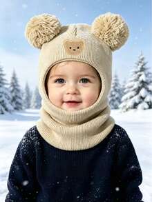 1pc Knit Hat & Scarf Set, Warm Beanie With Neck Warmer For Autumn/Winter - Bear - View 12