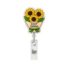 1pc Floral Inspirational Bouquet Acrylic Retractable Rotating Badge Reel ID Holder For Medical Professionals - Multicolor - View 15