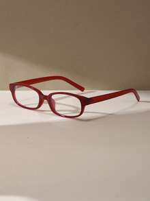 Women's Minimalist Narrow Frame Clear Lens Glasses, Retro Hot Girl Style Fashion Eyewear, Small Rectangular Red Plastic Frames, Suitable For Store Visits, Dates, Commuting And Daily Outfits - Red - View 2