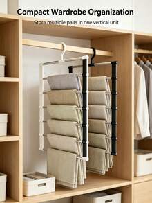 7-Bar Multi-Function Pants Rack, Available In Black And White. 7 Independent Hanging Bars Can Simultaneously Store Multiple Pants, Scarves, Shawls, Leggings, Fully Utilizing Vertical Closet Space, Eliminating Clothing Piles And Wrinkles, Significantly Saving Closet Storage Space. Fits Most Closet Hanging Rods, Convenient And Quick Access To Clothing. Smooth Edge Protection Treatment, Resistant To Snagging And Scratching Fabrics, Stable Load-Bearing And Deformation-Resistant. - Multicolor - View 6