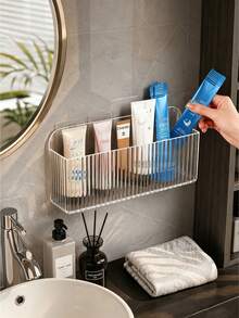 1pc Transparent Wall-Mounted Storage Box, Multi-Functional Organizer For Phone, Remote Control, Glasses, Cosmetics And Skincare Products. Suitable For Bedside, Bedroom, Bathroom, Toilet And Kitchen. Home Storage Essential - Multicolor - View 4