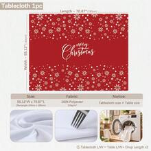 1pc Christmas Minimalist Red Snowflake Merry Christmas Pattern Tablecloth, Stain-Resistant Dining Table Decor Cloth, Suitable For Kitchen, Dining Table, Coffee Table, TV Cabinet, Entryway, Party Holiday Decoration, Home Decor, Christmas Gathering - Multicolor - View 13