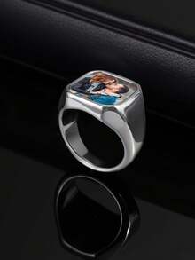 1PC Customized Photo Engraved Ring, Personalized Jewelry Gift For Men And Women For Anniversary, Wedding And Special Occasions - Commemorative Ring Personalized Gift - Perfect For Father's Day, Mother's Day, Valentine's Day, Birthday, Anniversary Or Christmas Gift - Multicolor - View 9