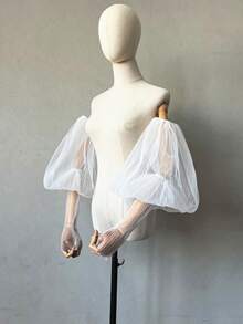 1pc White Mesh Pleated Petal Sleeve 2pcs Elastic Bridal Long Sleeve Jellyfish Sleeve - Multicolor - View 11