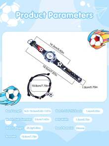 Set Hadiah untuk Anak Laki-laki (2 buah): Jam Tangan Olahraga Sepak Bola dengan Tali Silikon dan Lampu LED Kreatif, Gelang Sepak Bola Anyaman yang Dapat Diatur - Hitam - View 4