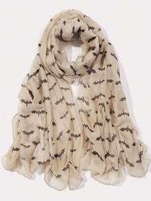 1pc Unisex Halloween Bat Print Scarf, Suitable For Outings And Costume Styling, Women's Black Headscarf - Multicolor - View 4