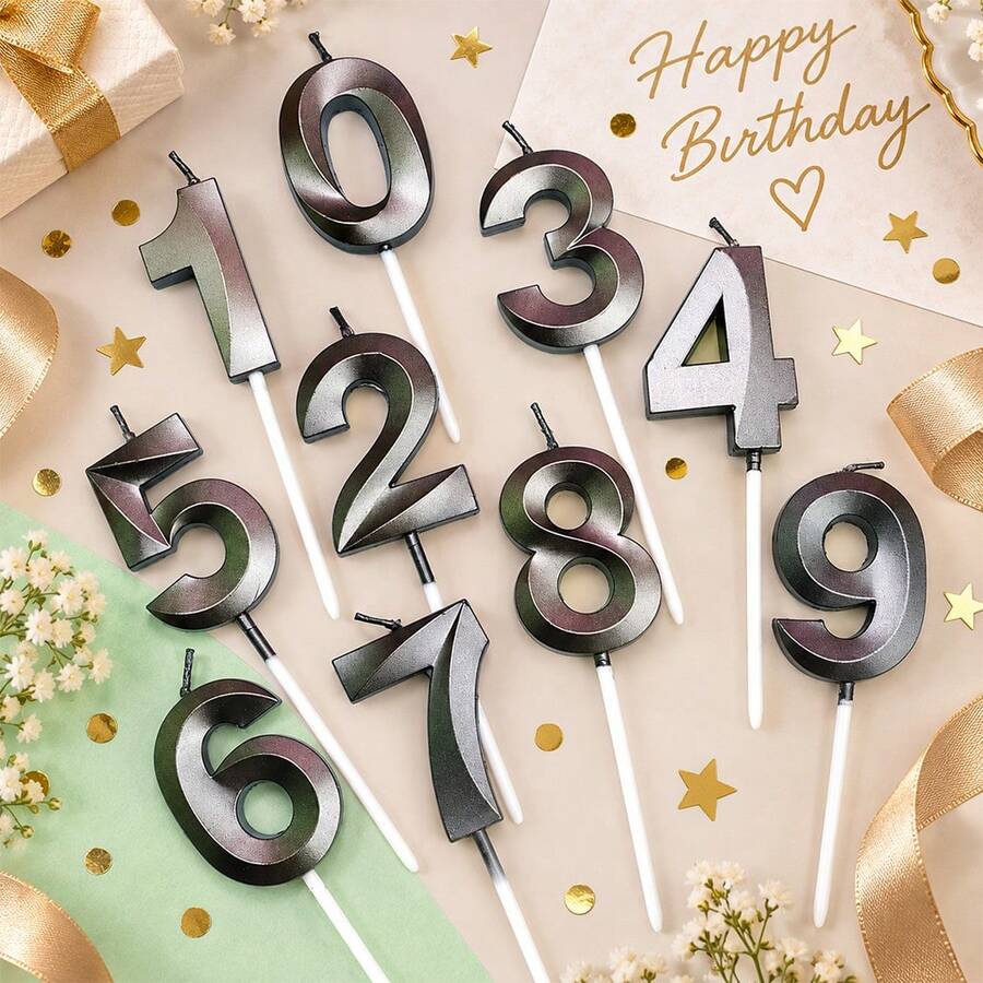 HIBIRTH 1件創意黑色歌劇院生日數字蠟燭蛋糕裝飾用品 慶祝祝福 生日週年派對烘焙插飾