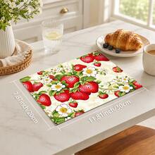1pc Red Strawberry & White Floral Kitchen Drain Mat Table Mat, Fruit & Plant Print Dining Table Mat Coffee Table Mat, Country Farmhouse Style Desktop Decor Mat, Spring & Summer Kitchen Dining Home Decor - Multicolor - View 12