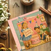 24 Lembar Kertas Scrapbook Vintage Bertema Ulang Tahun Anak-Anak, Kertas Latar Belakang Kado Pesta Kue Anak-Anak Nostalgia Ukuran 6 Inci, Tanpa Pola Berulang, Cocok untuk Bullet Journal, Junk Journal, Latar Belakang Kartu Ucapan, Album Foto, dan Kerajinan Tangan DIY - Square - View 4