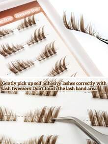 Sibeuna 10 Pairs Self-Adhesive Brown Half-Length Cat Eye False Eyelashes, Brown Tone Natural Thick Style, Dark Coffee Color, Transparent Stem, Outer Corner Style, Autumn Eyelashes, Suitable For Beginners, Back To School Travel Essential - Brown - View 4